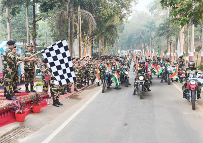 BSF conducts a mega motorcycle rally to mark its Raising Day in Agartala on December 3.